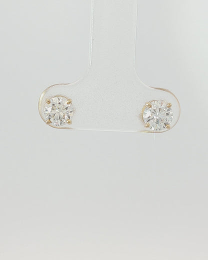 18K Yellow Gold 1.00 ct Round Diamond Solitaire Studs