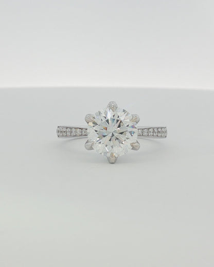 18K White Gold 2.45 ctw G/VS2 Round Tapered Pave Solitaire Ring