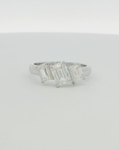 18K White Gold 2.03 ctw Three Stone Emerald Cut Diamond Ring