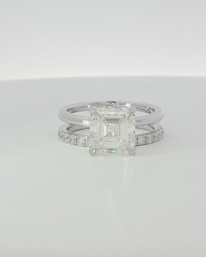 18K White Gold 3.84 ctw J/VVS2 Asscher Ontaango Ring Set