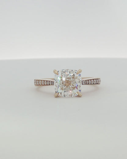 18K Yellow Gold 3.22 ctw H/VS1 Cushion Tapered Pave Solitaire Ring